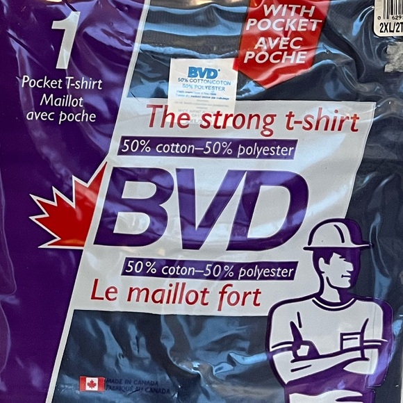 Vintage 90s BVD Pocket Strong T-Shirt 2XL Green Navy Blue NOS Tee - Picture 8 of 10